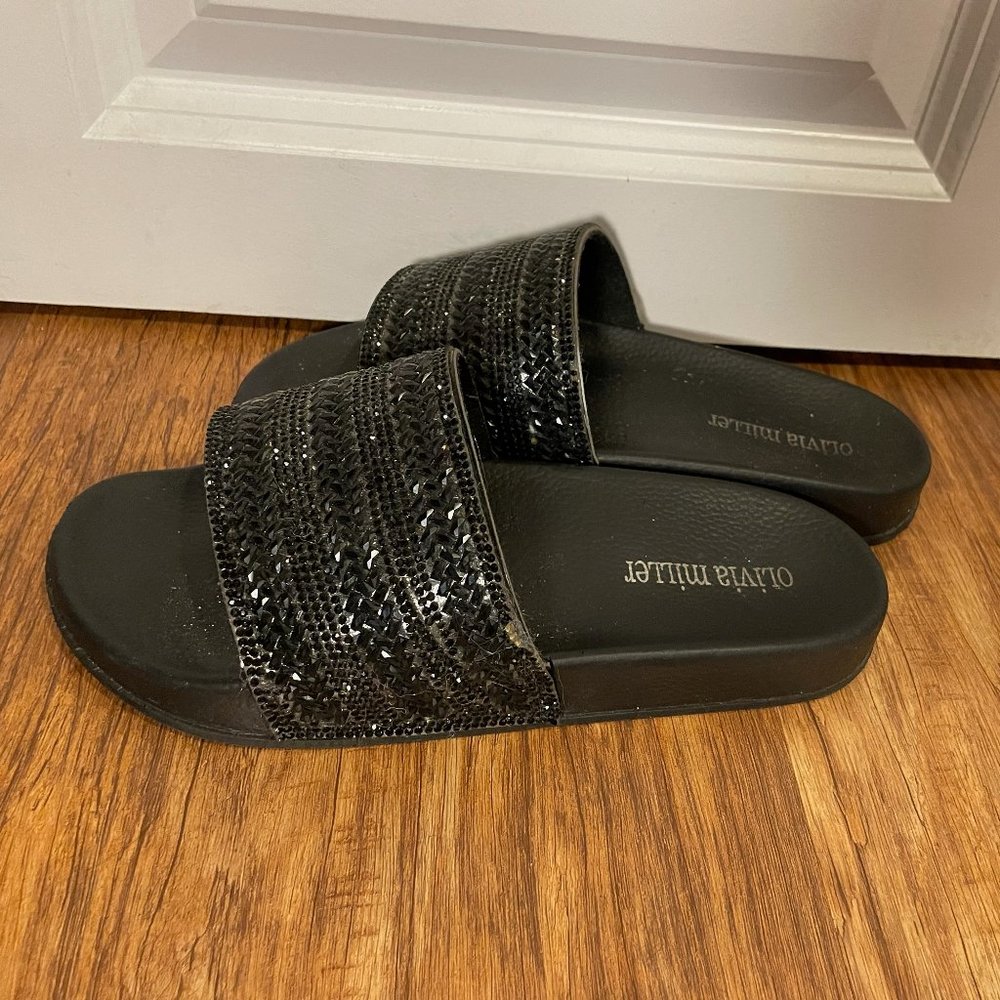 Olivia Miller Black Rhinestone Slides